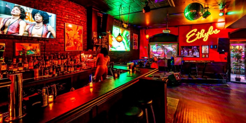 A bar is stationed at the front, where guests can enjoy an array of Brooklyn-inspired eats and cocktail creations. Photo: Courtesy of Ethyl's.