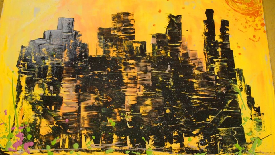 One of Julia Kirtley's abstract cityscape paintings. Photo: Provided/NewYork-Presbyterian.
