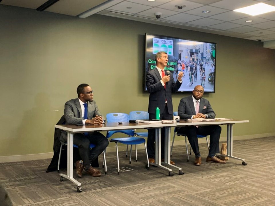 Commissioner Ydanis Rodriguez (middle) giving updates on DOT's projects and campaigns. Photo: Thao Nguyen for the BK Reader.