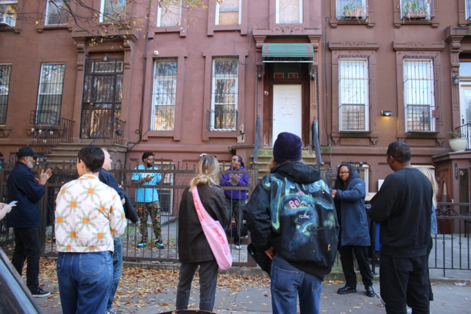 Nov. 10, at 1:00pm, neighbors gathered at 470 Willoughby Ave. to support the Fosters. Photo: Miranda Levingston for the BK Reader.