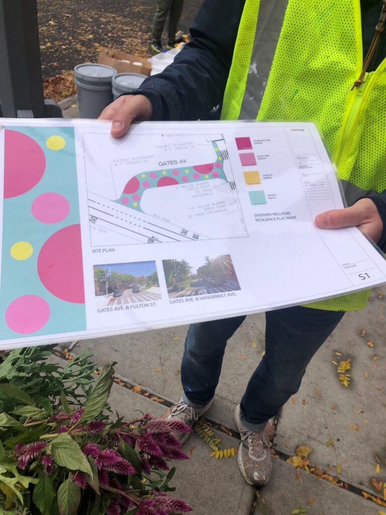 Mike Lydon, of Street Plans, shows the DOT's plan for the street. Photo: Miranda Levingston for the BK Reader.