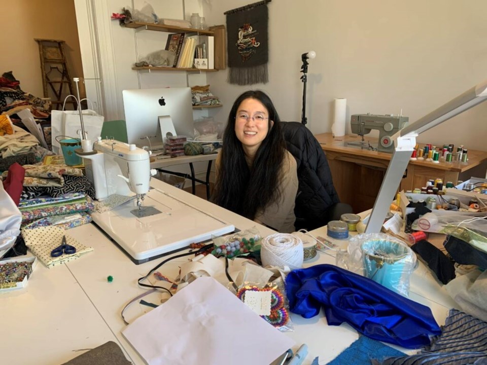 Woomin Kim in her active studio space. Photo: Thao Nguyen for the BK Reader.