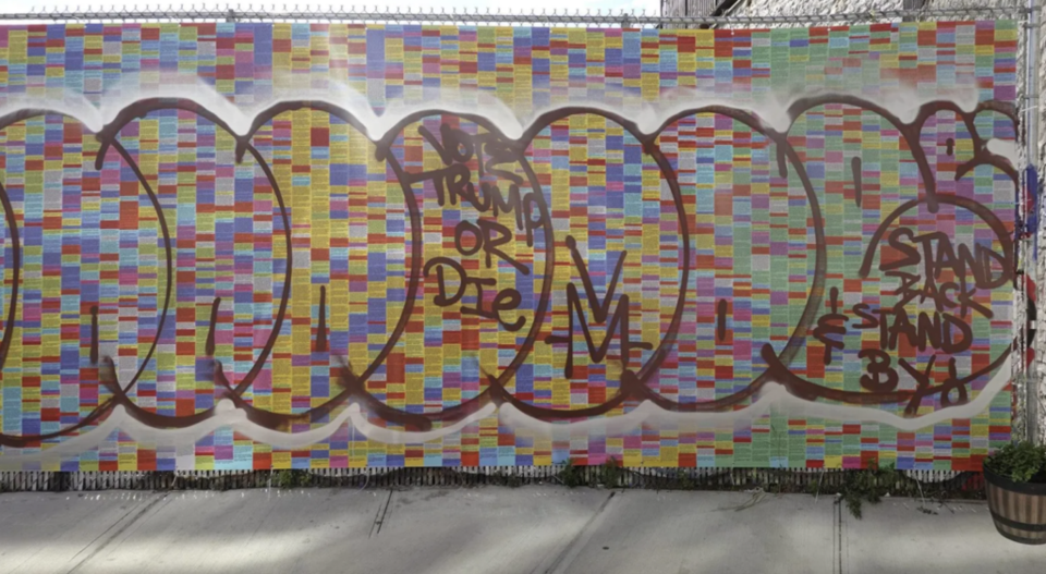 The defaced Wall of Lies in 2020. Photo:Provided/ Phil Buehler.