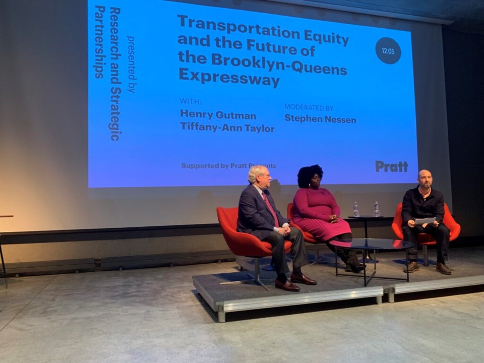 Hank Gutman and Tiffany-Ann Taylor during a panel discussion on the future of the BQE.