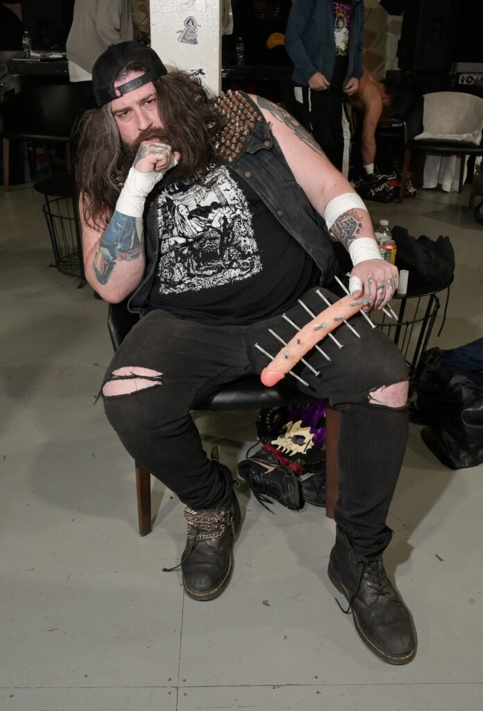 Wrestler Casanova Valentine backstage at a New Fear City event at Brooklyn Monarch. Photo: Jonathan Mora for BK Reader