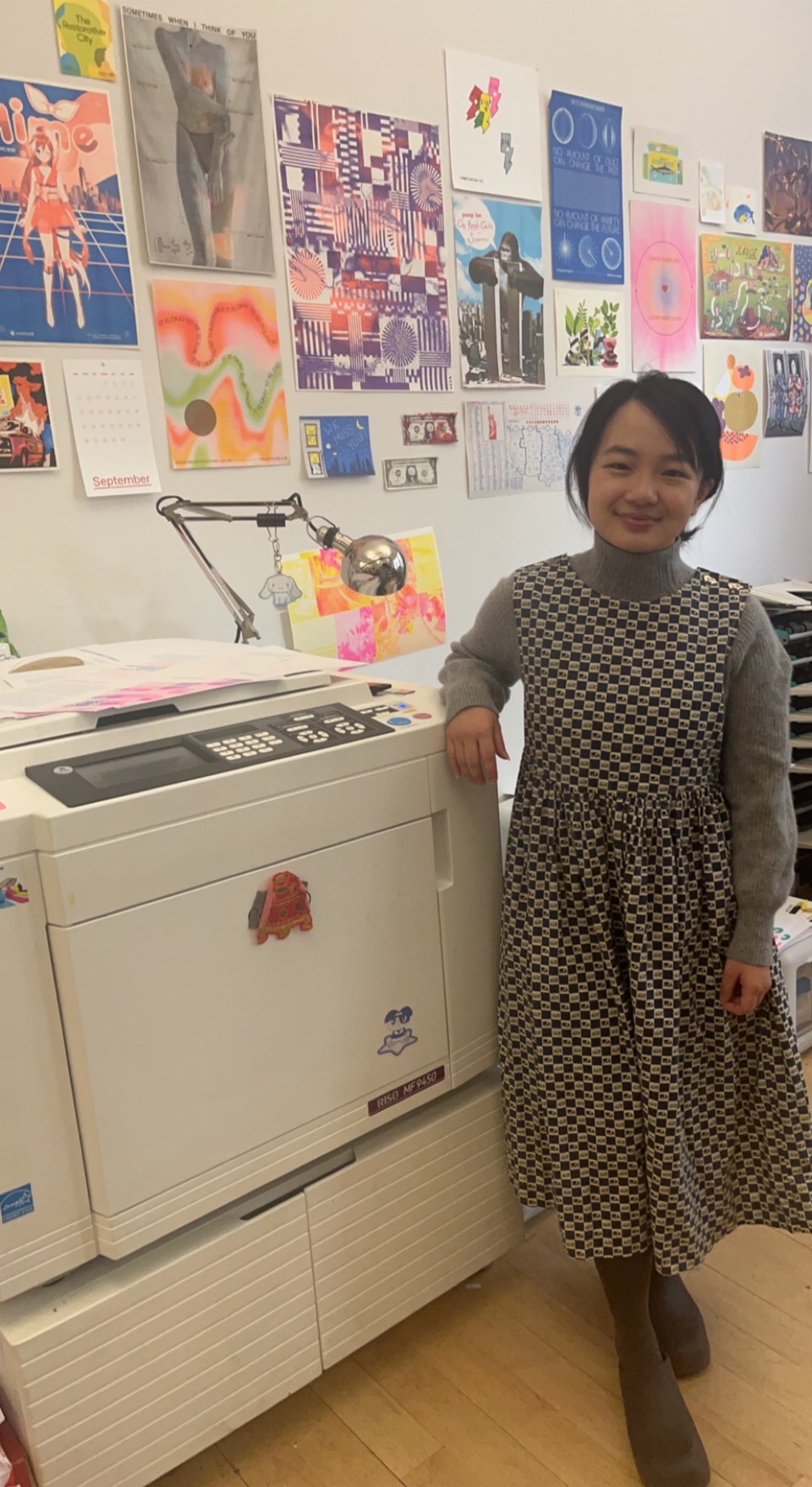 Amanda Chung and the Riso machine, a blend of old and new printmaking tech.
Photo: Natasha Knows for BK Reader.