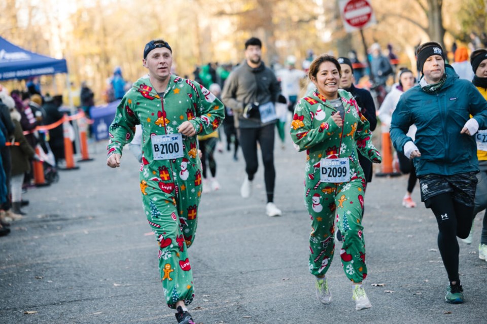 These runners stayed warm in pajamas for the Frosty 5K. 
Photo: Provided/ NYRR and Da Ping Luo.