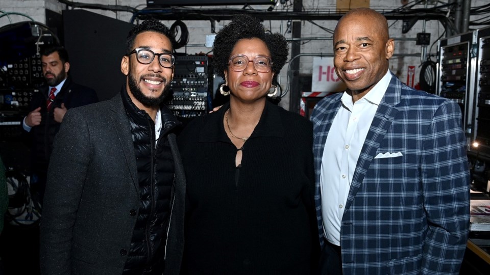 Brooklyn Borough President Antonio Reynoso, BAM President Gina Duncan, and New York City Mayor Eric Adams.