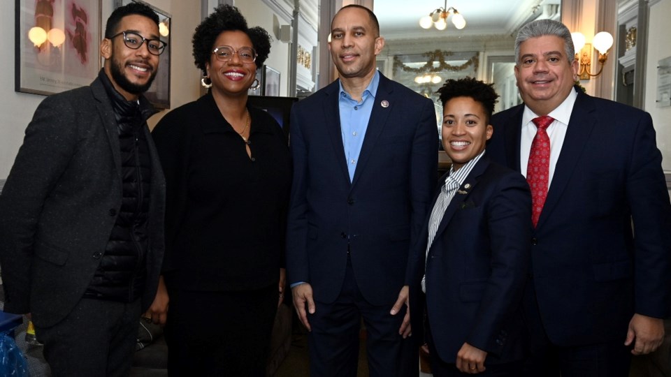 Brooklyn Borough President Antonio Reynoso, BAM President Gina Duncan, Rep. Hakeem Jeffries (D-NY), Council Member Crystal Hudson, and District Attorney Eric Gonzalez.