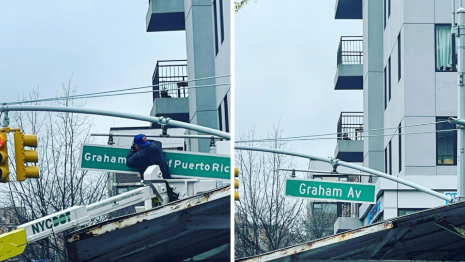 The sign was removed at Moore St on Jan. 13. After community backlash, it was replaced by the afternoon. Photos: Gyvis Santos.