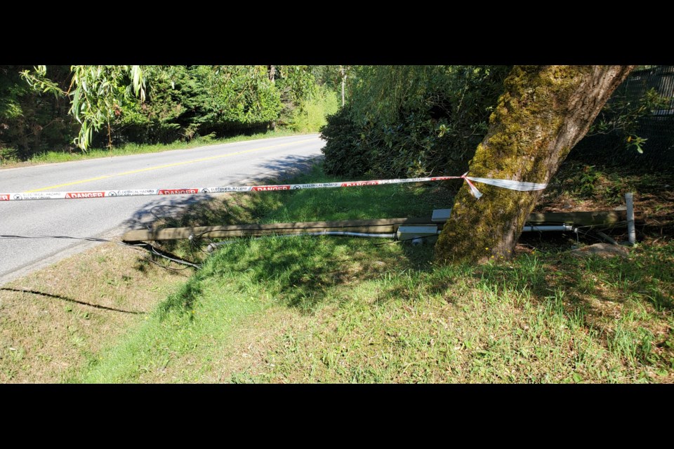 A hydro pole went down along Grafton Road the afternoon of August 11, 2022. 