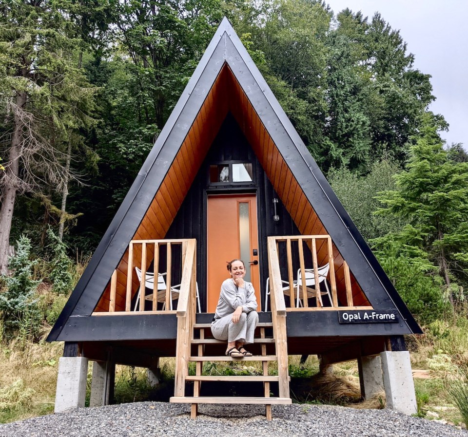 Andrea Clark in front of A-Frame