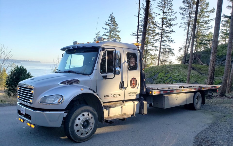 Truck with a stunning view behind it