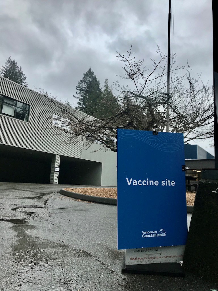 Vaccination site sign at Bowen Island Community School
