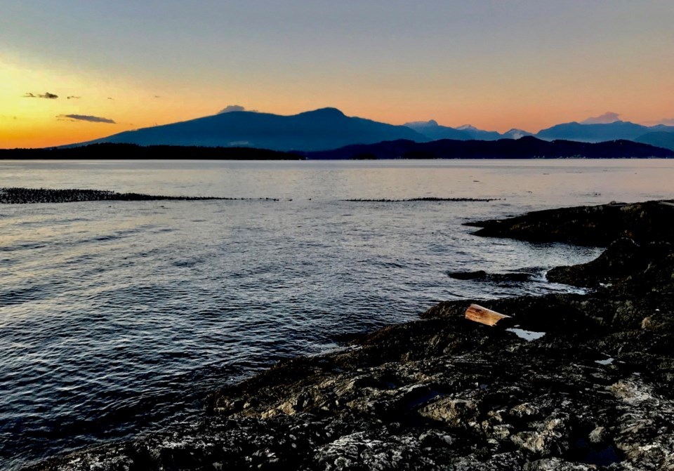 Evening view over Howe Sound from west side of island