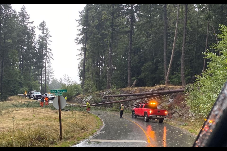 Public Works was hard at work Sept. 17 as a rainstorm brought down trees across Bowen Island 
