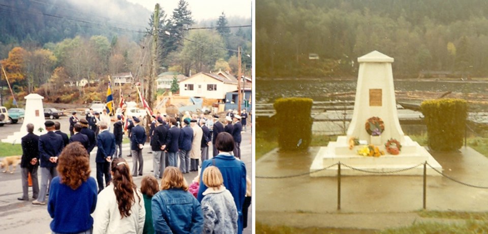 Historical photo of people gathered at the cenotaph