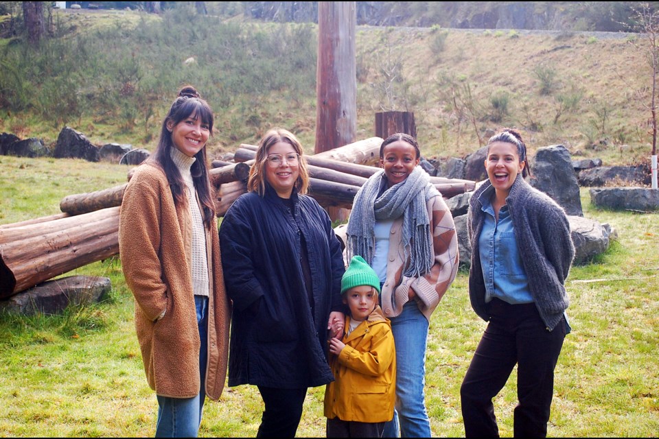 Kendra Patton, Bobbi Parker (with son Scott), Lusungu Kayani-Stearns, and Courtni McGillvray are the members of the Bowen Island Playscape Group. In the last year they've worked to develop both successful design and fundraising campaigns, bringing the playground closer than ever to reality. 