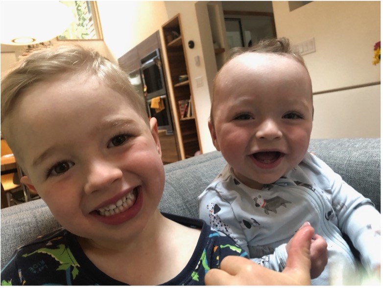 Albie and Jasper smiling
