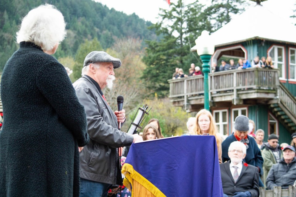 Richard Goth reciting 'In Flanders Fields' at Remembrance Day 2019. 