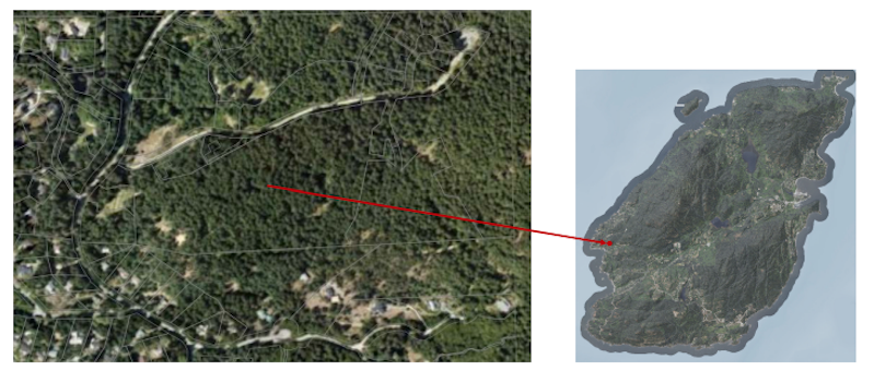 Two side-by-side arial images of location of Arbutus Ridge (one zoomed in, the other zoomed out)