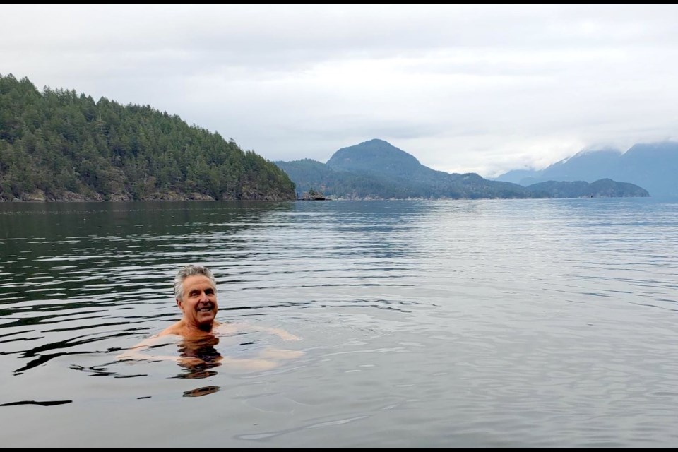 Charles McNeill on day 200 of cold water swimming on Oct. 13,
