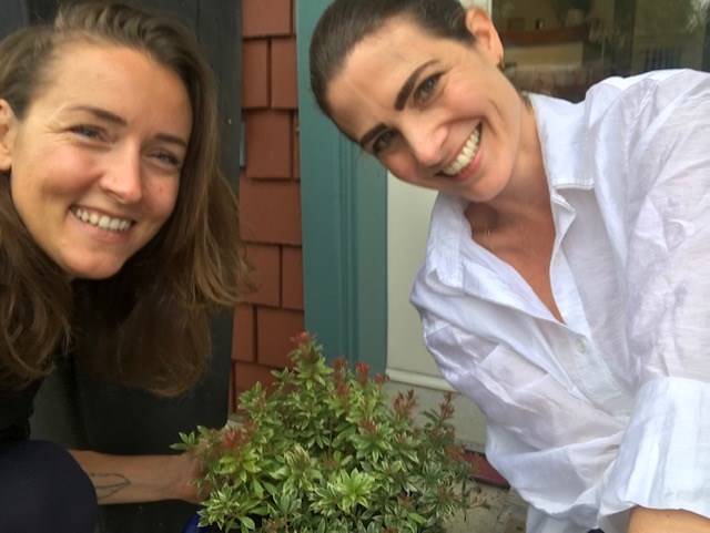 Well women pose with lavender bush