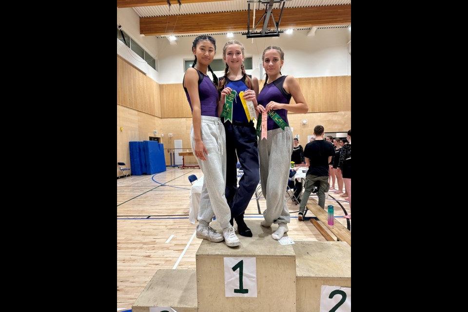 Bowen gymnasts (L-R) Juha Park, Sophia Toews & Mischa LaRoche had impressive showings at the Sea to Sky High School Gymnastics Championships.