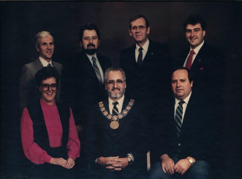 Peter Dykie Jr., pictured top right, at 18 years old in 1985, the youngest councillor to ever be elected in Bradford. Photo from Bradford West Gwillimbury Public Library Archives