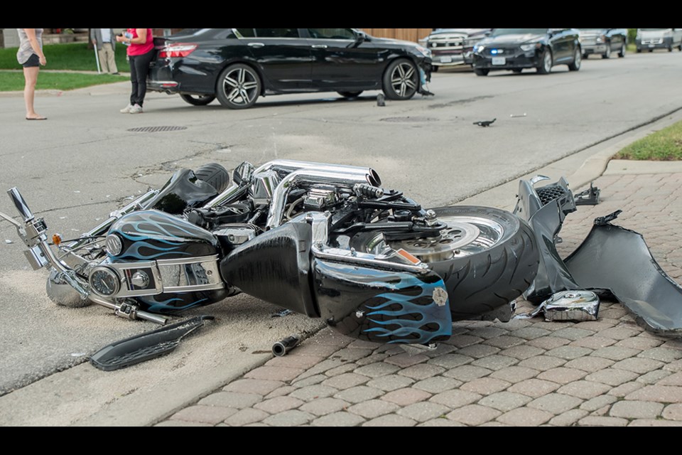 A motorcycle and a car were involved in a collision last night at Northgate and Prince Drive. Paul Novosad for BradfordToday