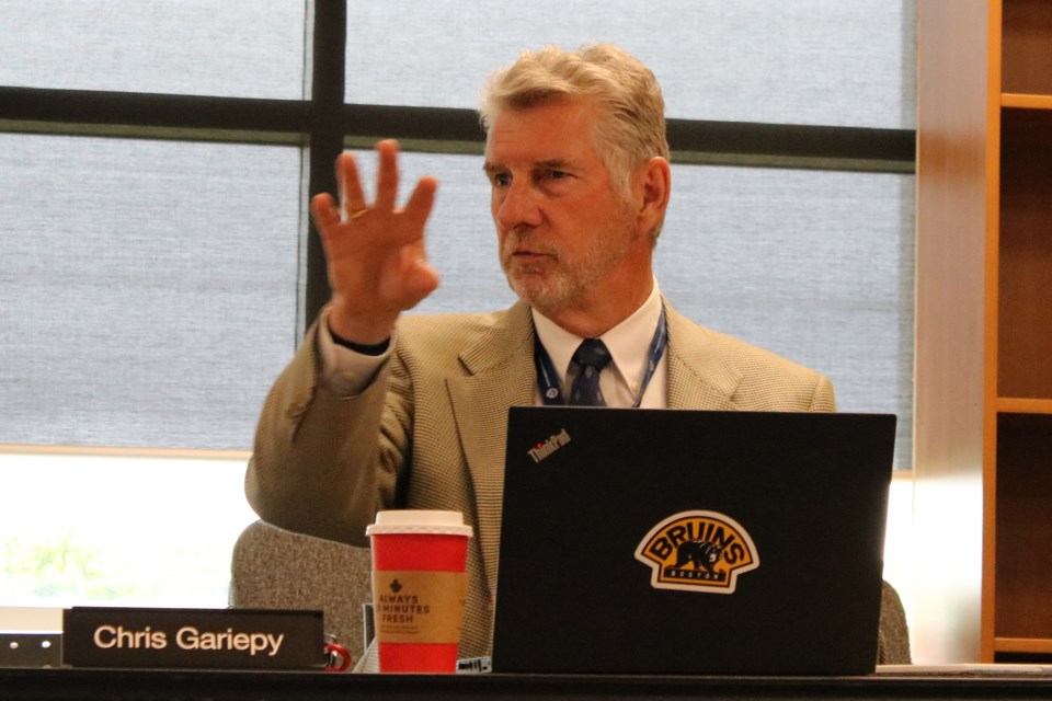 Chair Chris Gariepy speaks during the South Simcoe Police Services Board meeting in Bradford earlier this week.