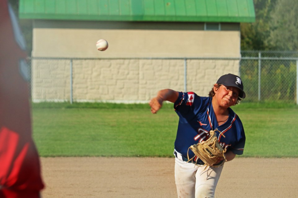 Bradford Tigers No. 40 pitches during the team’s second game on Day 1 of the Ontario Baseball Association's 12U AA provincial championship in Joe Magani Park in Bradford, on Friday, Sept.1.