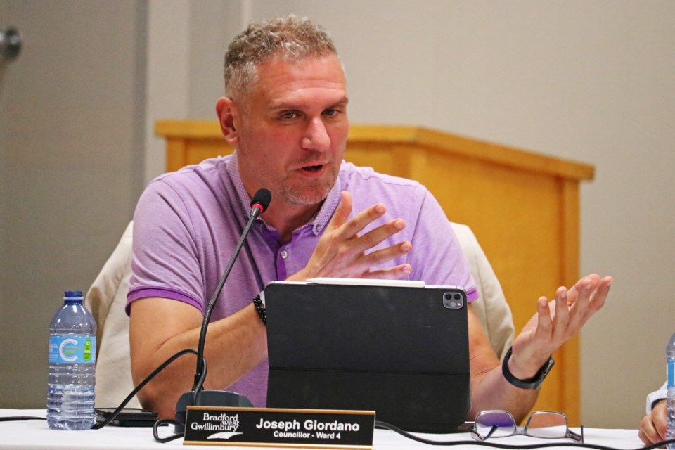 Ward 4 Coun. Joseph Giordano speaks during the regular meeting of council in the Don Harrison Auditorium at the Bradford and District Memorial Centre at 125 Simcoe Road, on Tuesday evening, Sept. 5.