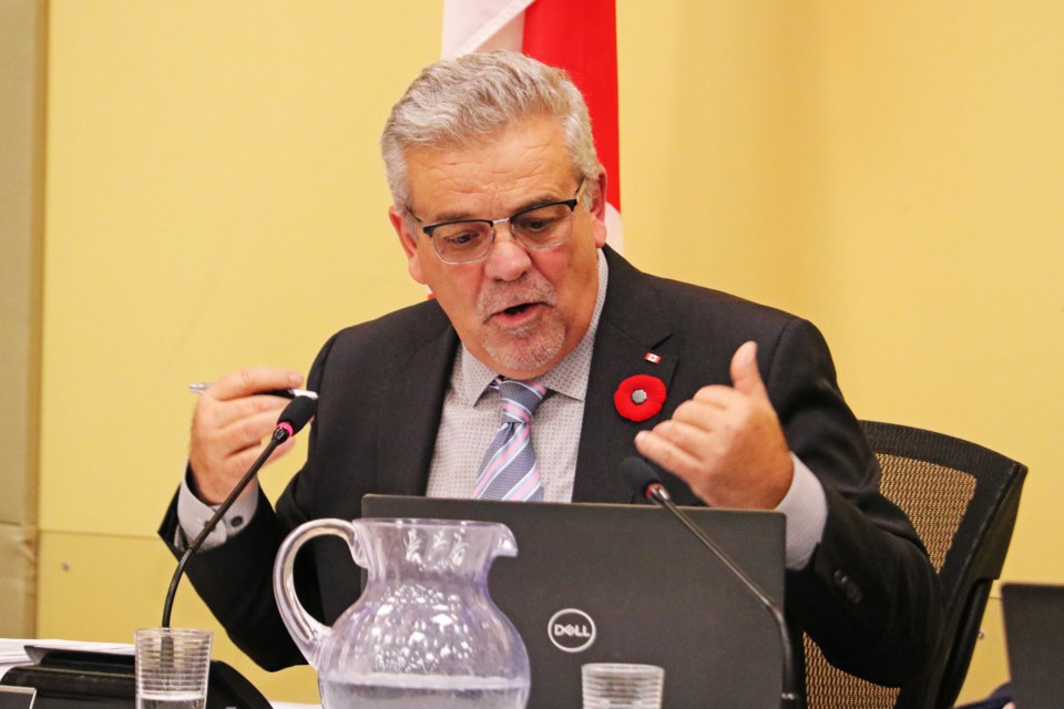 Mayor James Leduc speaks during the regular meeting of council at the Bradford West Gwillimbury Public Library on Tuesday evening, Nov. 7, 2023.