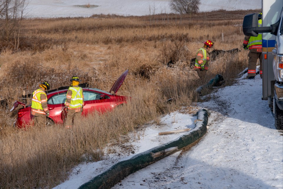 Emergency crews responded to this single-vehicle rollover on County Road 27, between Line 8 and Highway 88, Nov. 28 at about 9:30 a.m. | Paul Novosad for BradfordToday