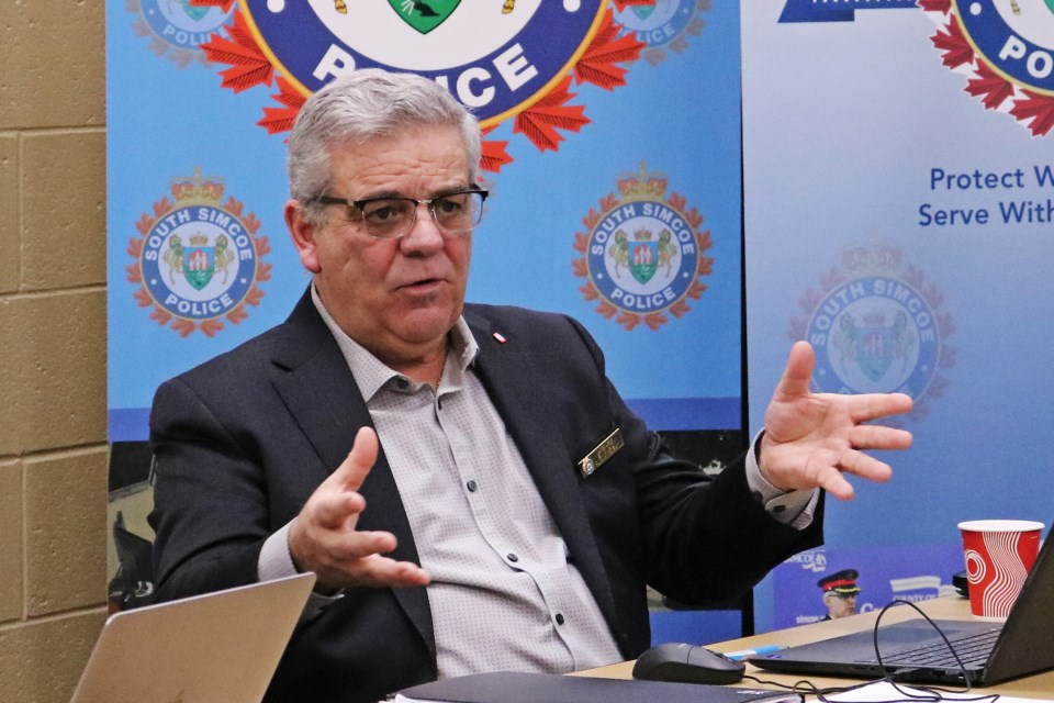Bradford Mayor James Leduc speaks during the Bradford West Gwillimbury/Innisfil Police Services Board monthly meeting at the South Division building in Bradford Jan. 18.