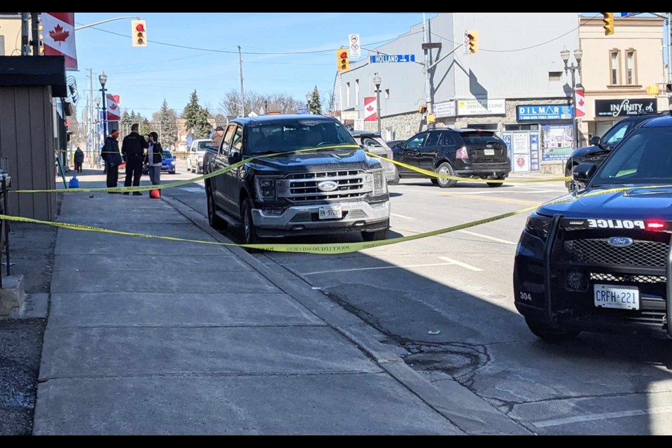 South Simcoe police investigated an incident in Bradford's downtown core March 1.