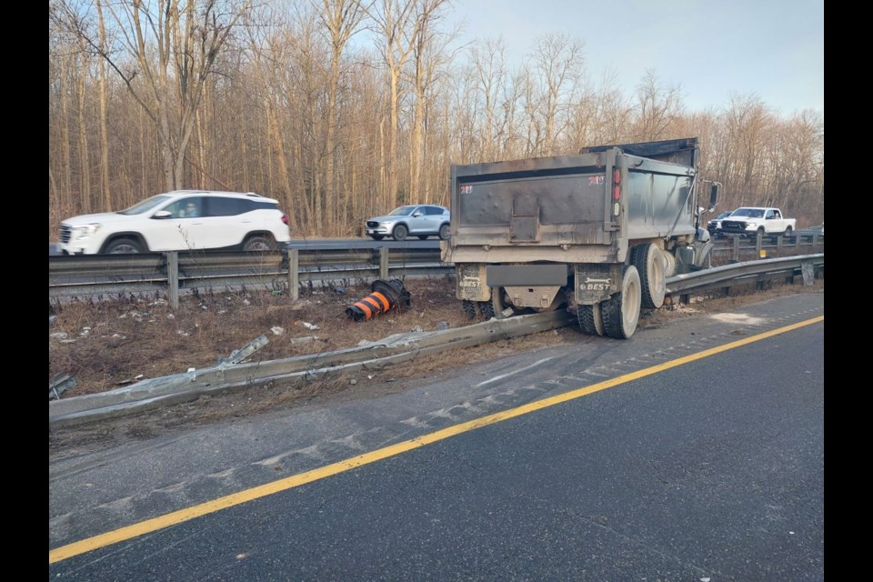 OPP says three vehicles, including this commercial truck, were involved in a crash in the northbound lanes of Highway 400, near Highway 88, March 12.  