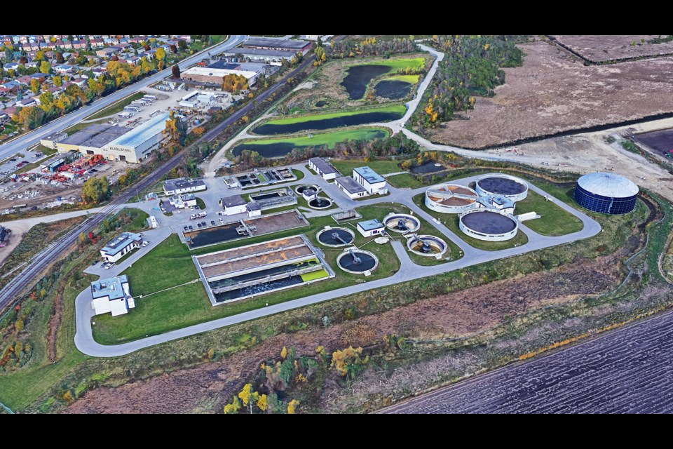 An aerial image shows Bradford’s wastewater pollution control plant at 225 Dissette St.