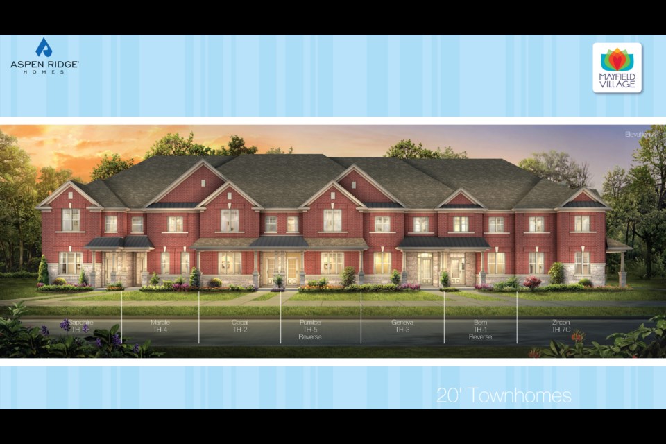 A rendering shows an example of how the townhouses could look in a subdivision proposed for north of Line 8 and west of Professor Day Drive in Bradford and was included in the agenda for the regular council meeting on Tuesday evening, April 16.