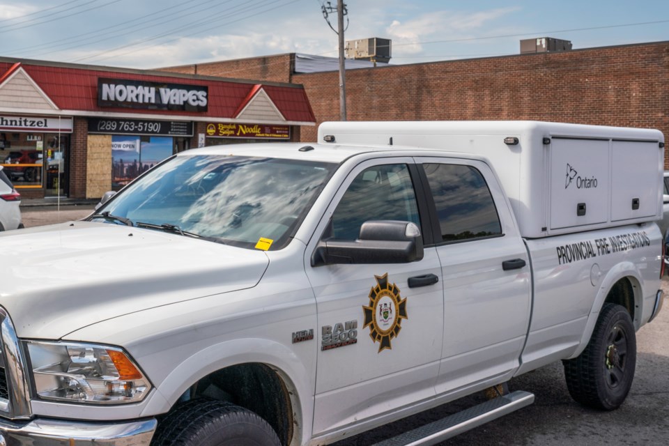 An Office of the Fire Marshal of Ontario truck outside North Vapes earlier this week. 