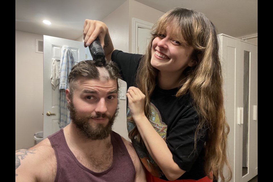 My partner Morgan spent a good hour and a half working as my hairstylist.