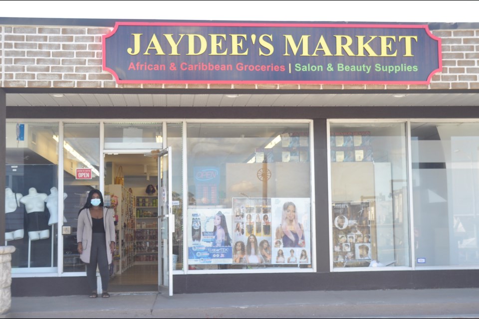 Owner Christiana Bonnah of Jaydee's Market (54 Holland Street West, Unit E) opened at the beginning of the pandemic, and specializes in African-Caribbean grocery foods and is also a beauty salon and barber shop. 