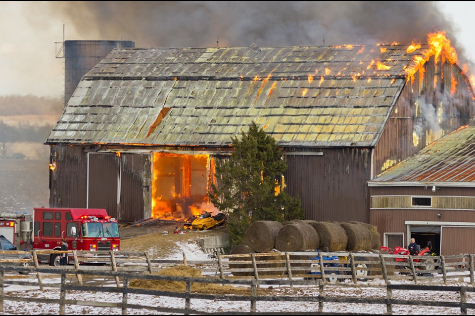 Dramatic fire at a horse riding stable on Line 6 BWG, back in March of 2013. Submitted photo/Paul Novosad