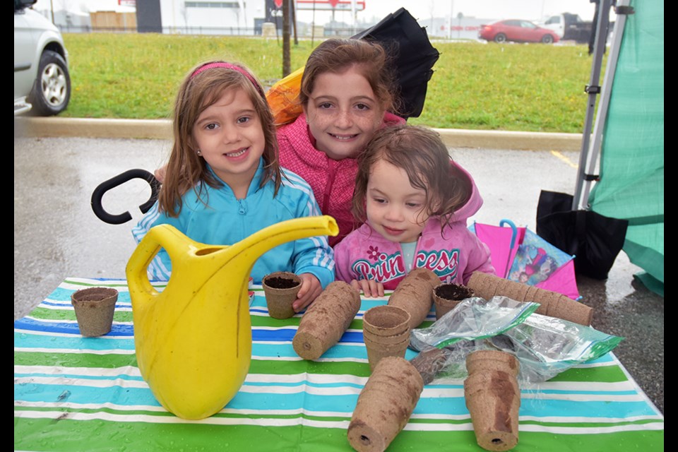 Kids plant seeds in peat pots, to take home, at the Bond Head-Bradford Garden Club booth. Miriam King/Bradford Today