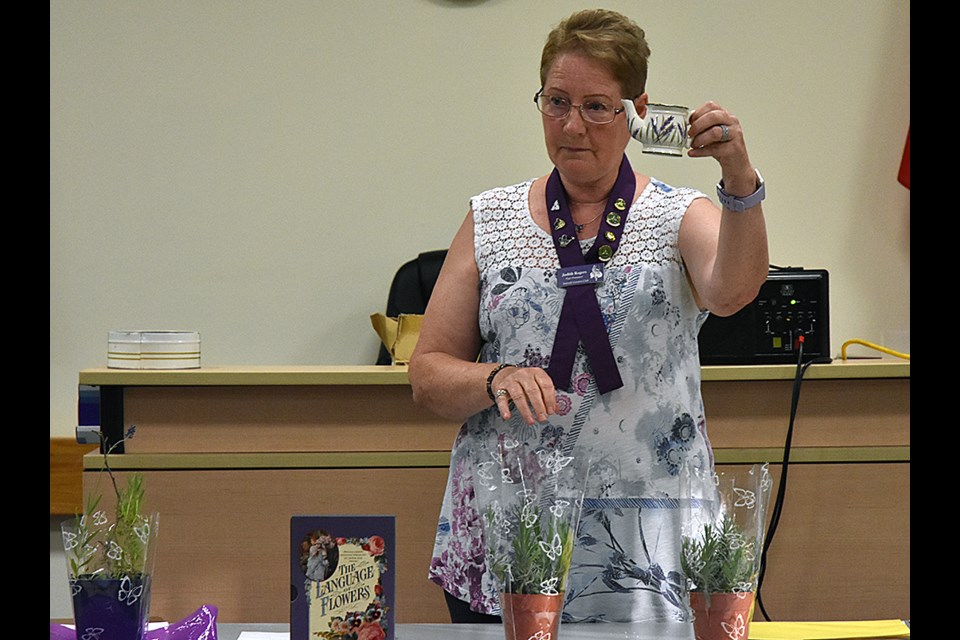 Guest speaker Judith Rogers brought examples of lavender - including a small lavender-decorated jug - as prizes in a quiz. Miriam King/Bradford Today