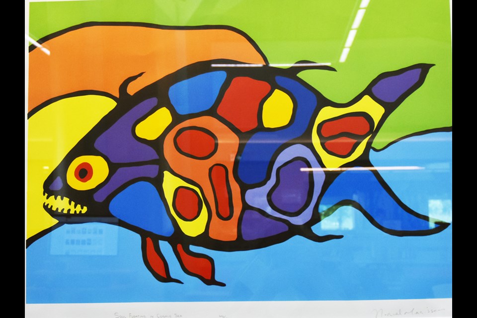 Soul Floating in a Cosmic Sea by Norval Morrisseau, on display at the Lakeshore Library in Alcona. Miriam King/Bradford Today