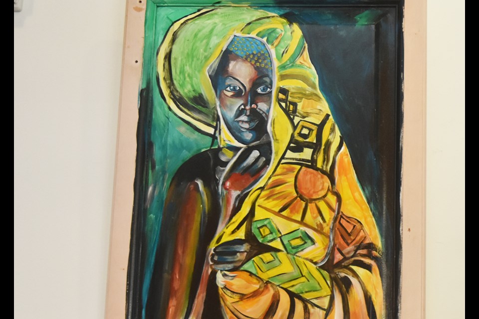 'Beautiful Jamaican woman,' work by Stanley Thomas on display at the BWG Public Library in Bradford. Miriam King/Bradford Today