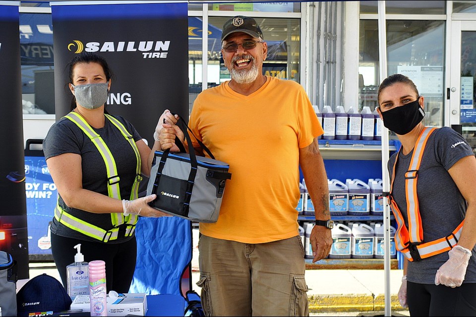 Long time truck driver Rob Paul was excited to receive his free care package of goodies from Sailun Tire as a way of saying thanks for all his hard work and dedication to the trucking industry. Jackie Kozak/BradfordToday
