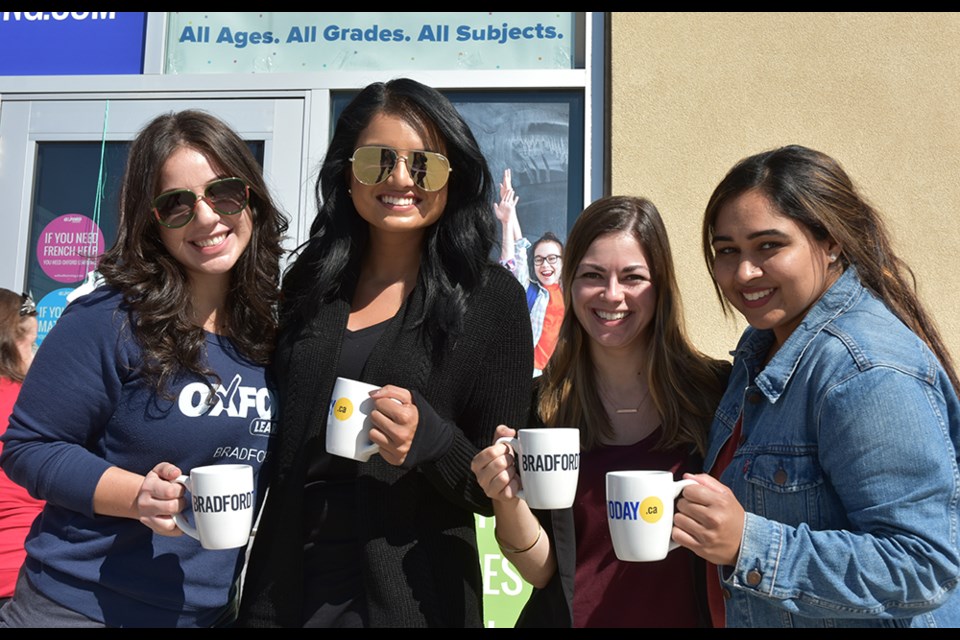 From left, Director Lisa Spagnuolo, and instructors Nadira Datt, Victoria Chubb and Harjit Rai, get “mugged” at Bradford’s Oxford Learning Centre. Miriam King/BradfordToday